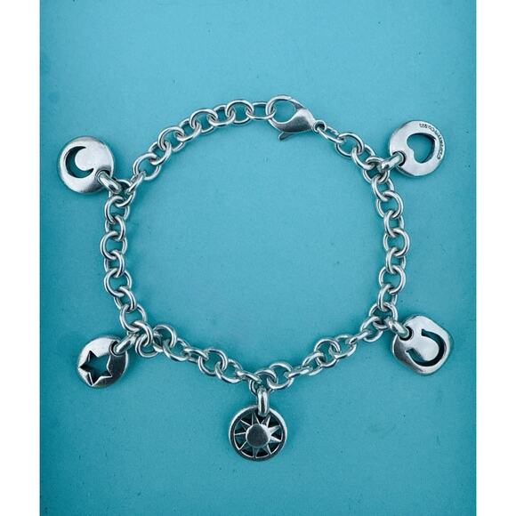 Tiffany & Co. Silver Sun Moon Star Heart Horseshoe Charm Bracelet XXL 9.5” RARE - Picture 1 of 9